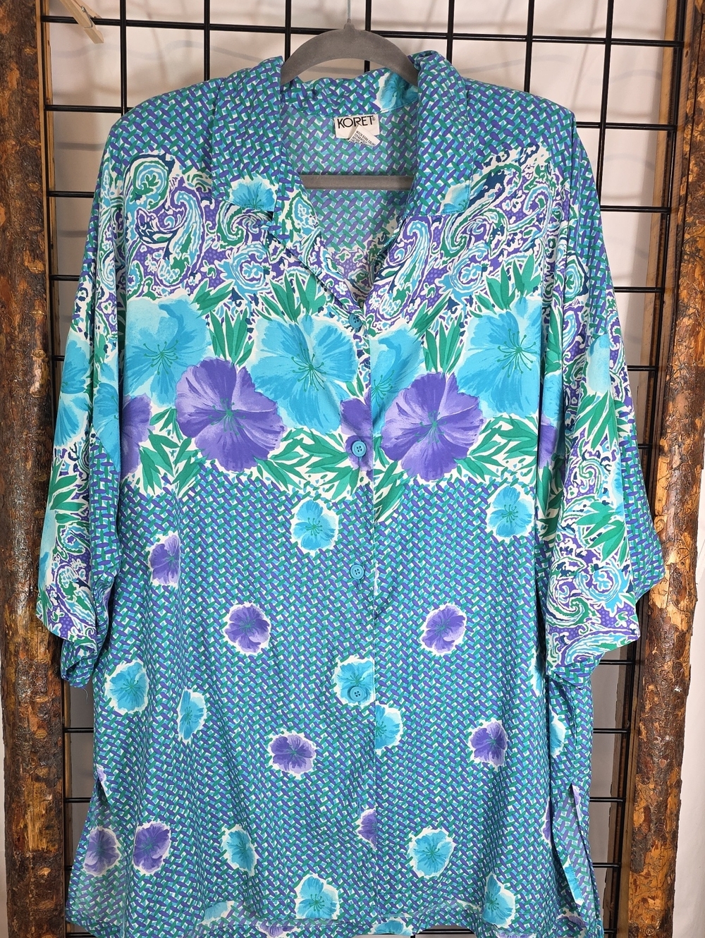 Koret Teal, Blue & Purple Floral Button-Down Shirt
